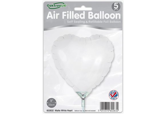 Heart - White - 9inch - package 5 ct - with valve