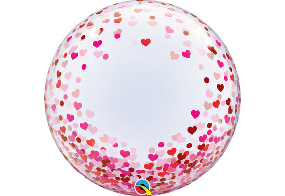 DECO BUBBLE - 24 inch  - Confetti Hearts - Qualatex