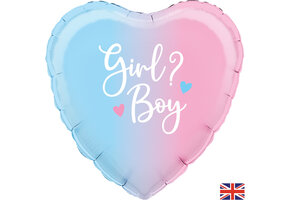 Genderreveal - Heart -  Ombre Blue/Pink - 18 inch - Oaktree