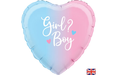 Genderreveal - Heart -  Ombre Blue/Pink - 18 inch - Oaktree