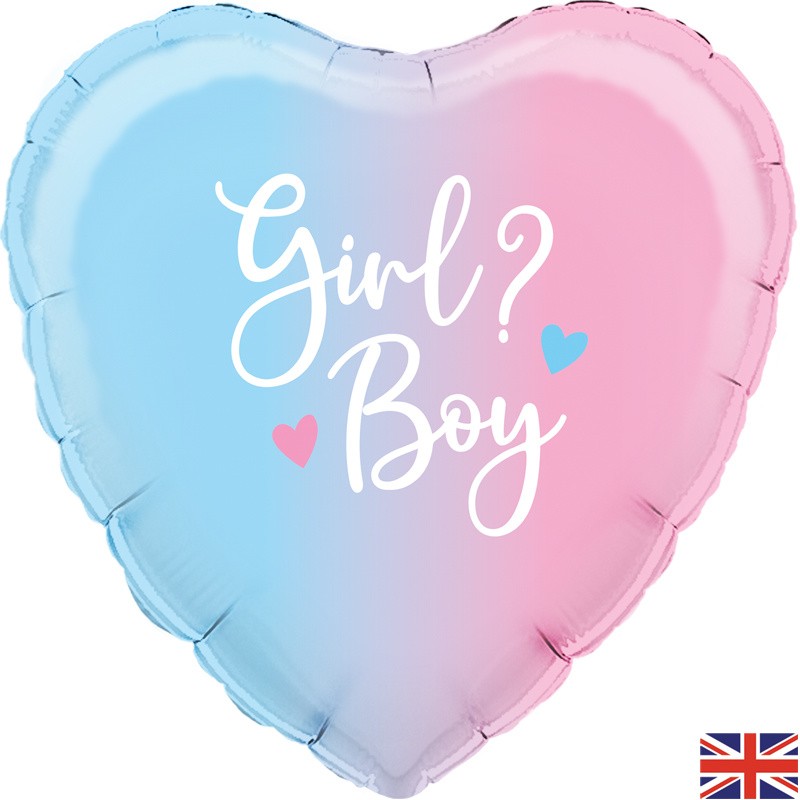 Genderreveal - Heart -  Ombre Blue/Pink - 18 inch - Oaktree
