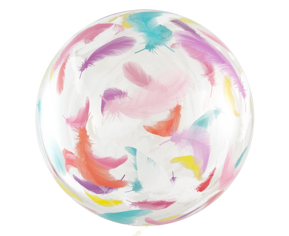 Crystal Balloon - Colourful Feathers - 20 inch - Godan
