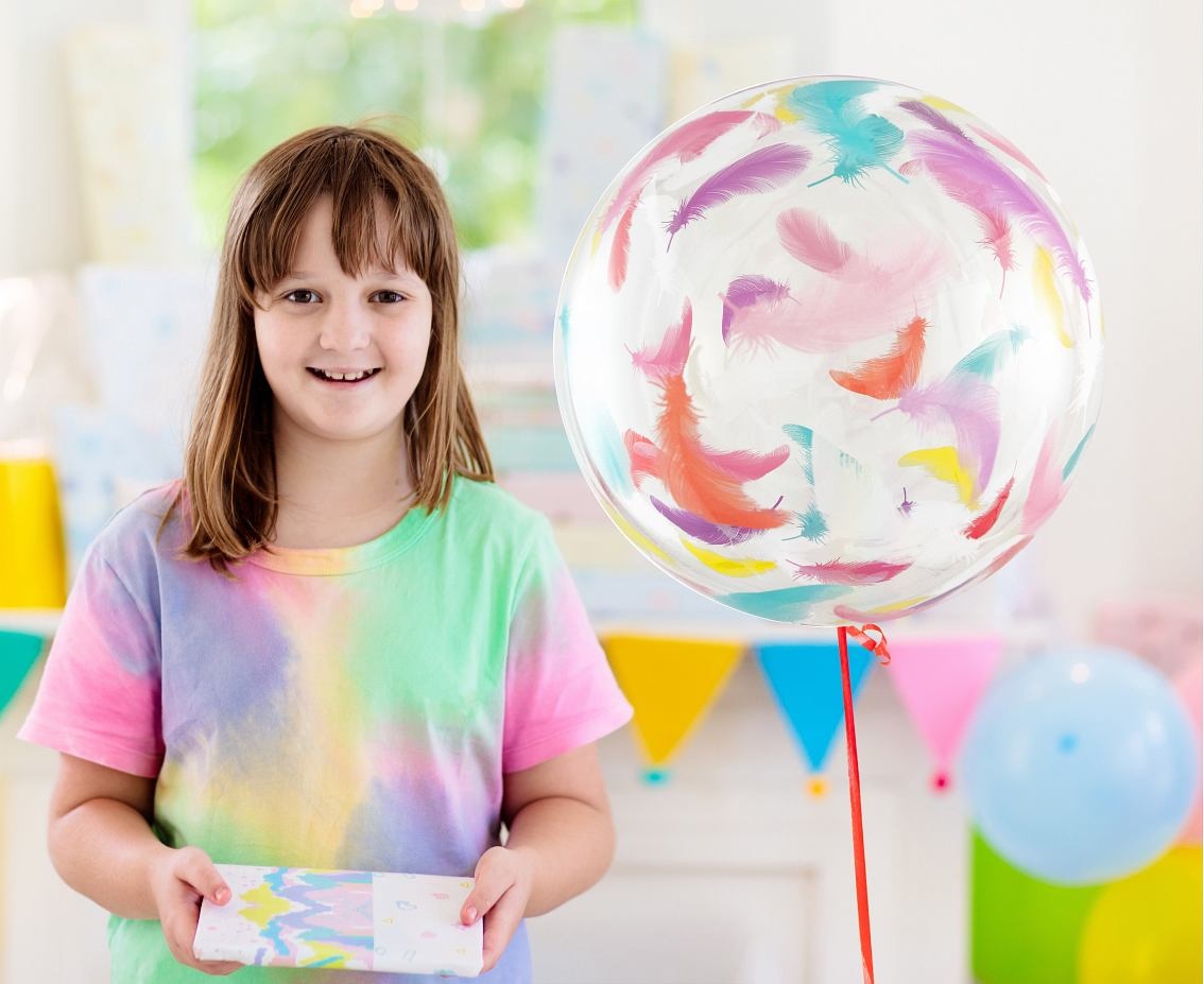 Crystal Balloon - Colourful Feathers - 20"/50cm