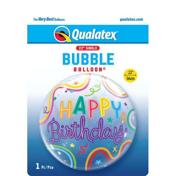 BUBBLE Birthday Swiggle Lines & Stars - 22 inch - Qualatex