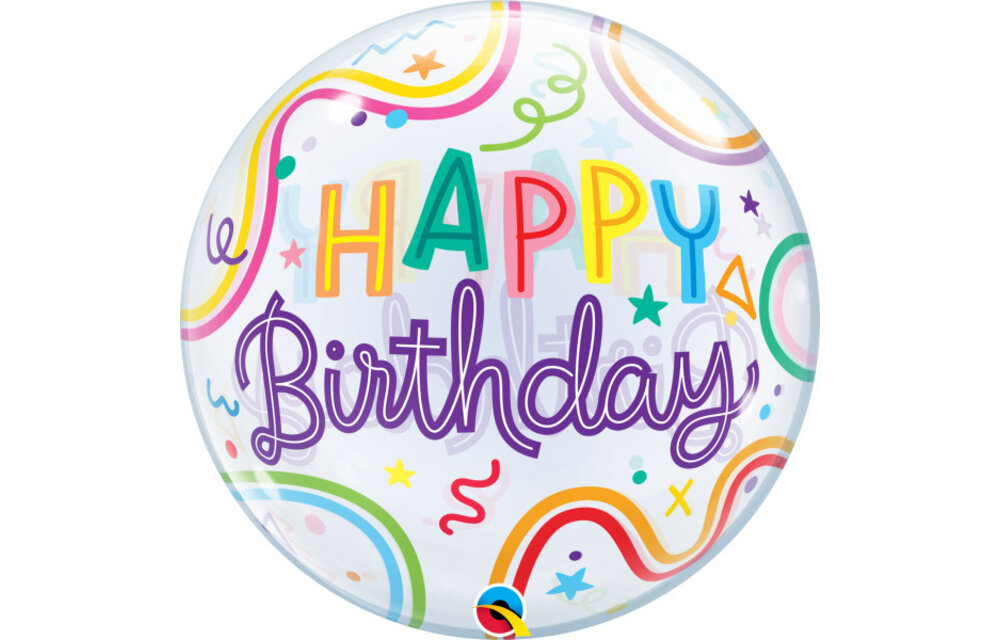 BUBBLE Birthday Swiggle Lines & Stars - 22 inch - Qualatex