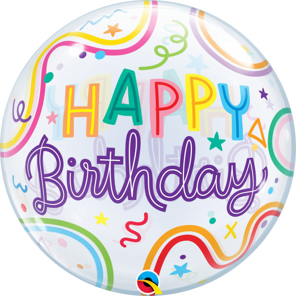 BUBBLE Birthday Swiggle Lines & Stars - 22 inch - Qualatex