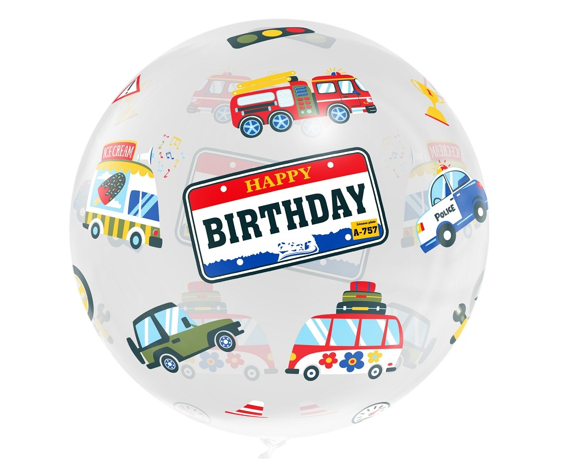 Crystal Balloon - Happy Birthday - Vehicles - 20"/50cm