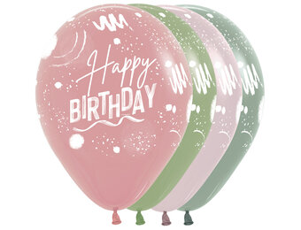 Sempertex 12 inch  - Happy Birthday - Brush Design - Assortment - 25pcs