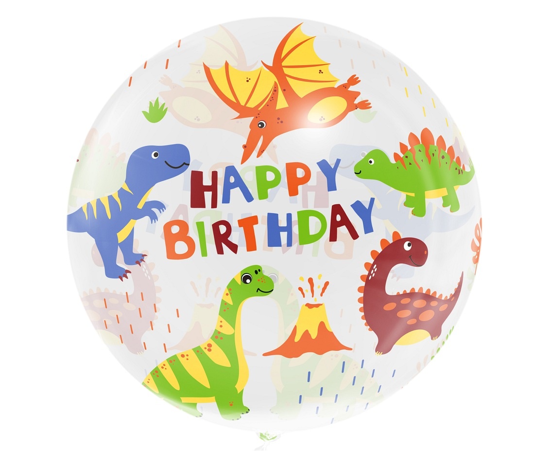 Crystal Balloon - Happy Birthday - Dino's - 20"/50cm