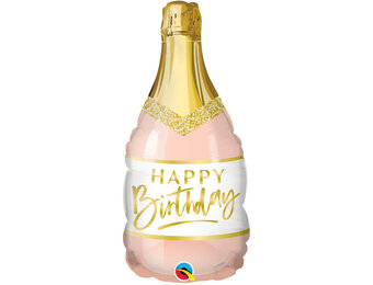 MICROFOIL - Happy Birthday Pink Bubbly Champagne - 14 inch - Qualatex