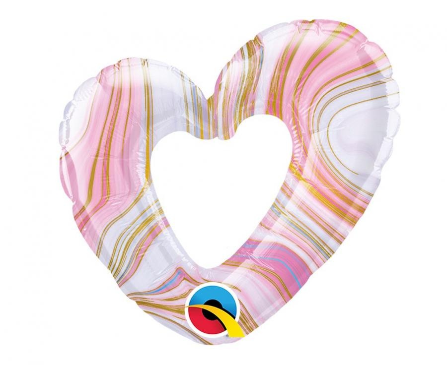 MICROFOIL - Heart open - Marble Pink - 14 inch - Qualatex - Leeg
