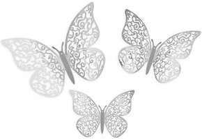 3D Adhesive Butterfly - Silver - 12 stuks
