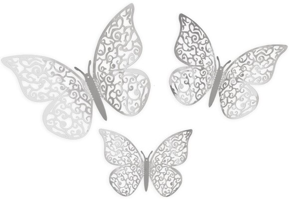 3D Adhesive Butterfly - Silver - 12stuks