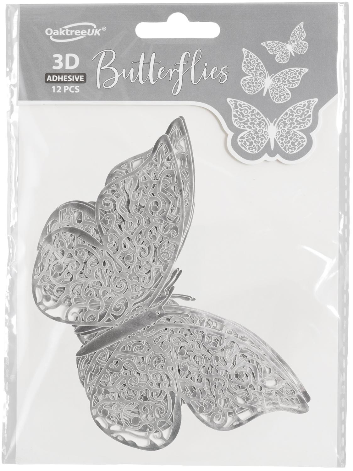 Butterfly 3D Adhesive - Silver - 12stuks