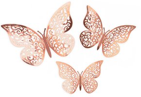 3D Adhesive Butterfly - Rosegold - 12 stuks