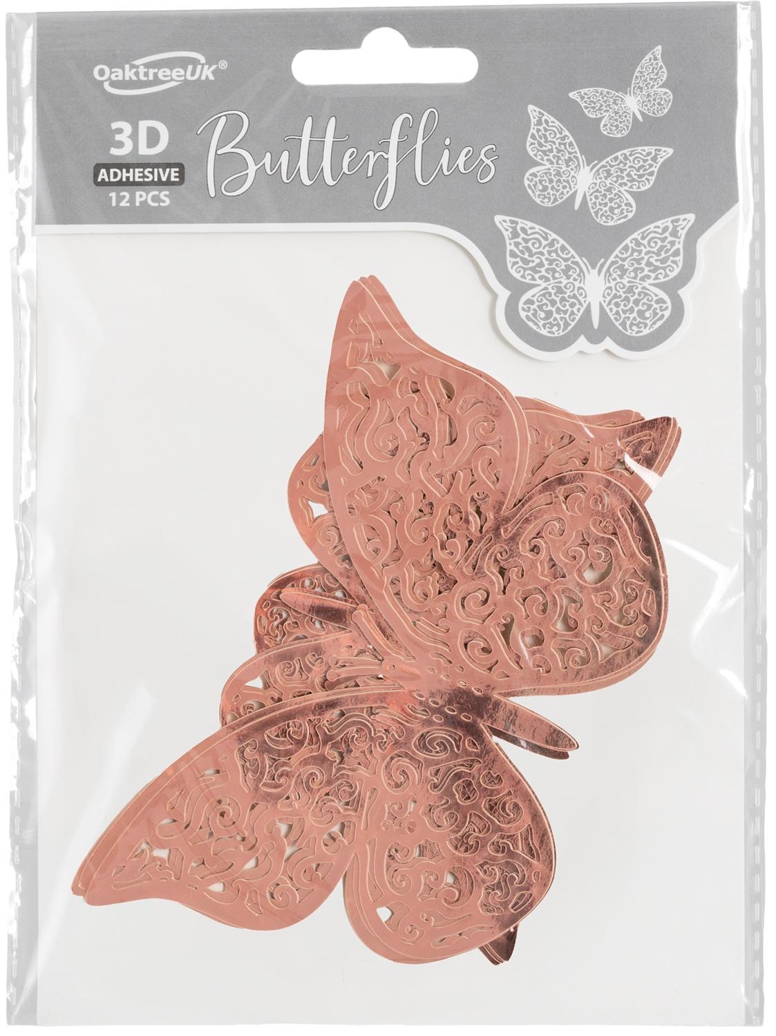 Butterfly 3D Adhesive - Rosegold - 12 stuks