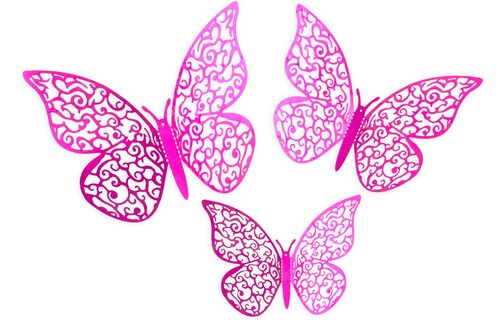 Butterfly 3D Adhesive - Fuchsia - 12stuks
