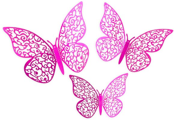 Butterfly 3D Adhesive - Fuchsia - 12stuks