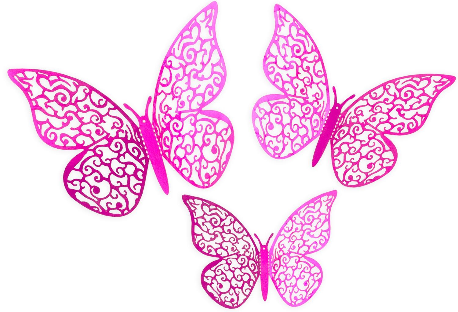 Butterfly 3D Adhesive - Fuchsia - 12stuks