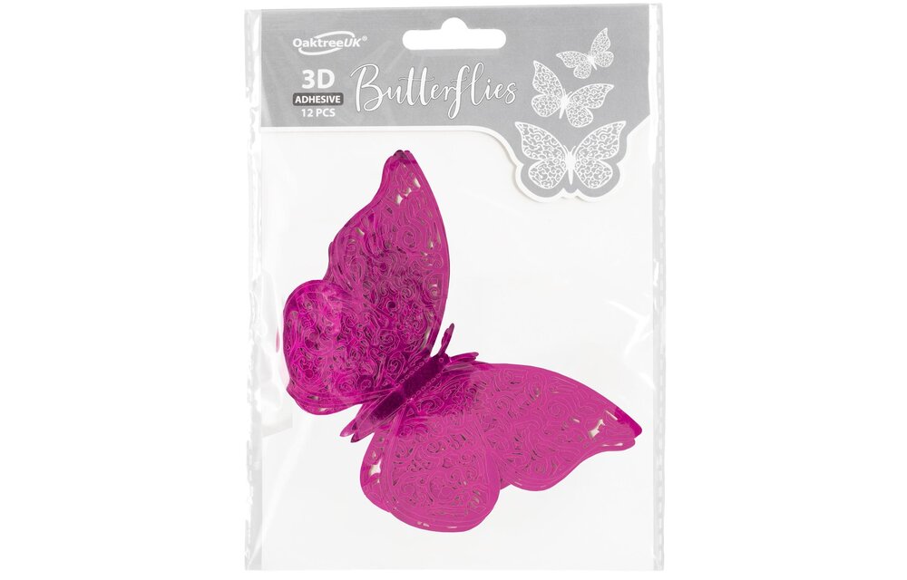 Butterfly 3D Adhesive - Fuchsia - 12 stuks