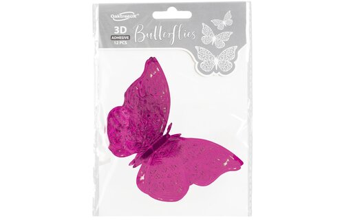 Butterfly 3D Adhesive - Fuchsia - 12stuks