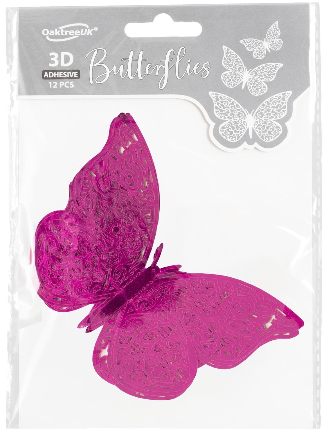 Butterfly 3D Adhesive - Fuchsia - 12stuks