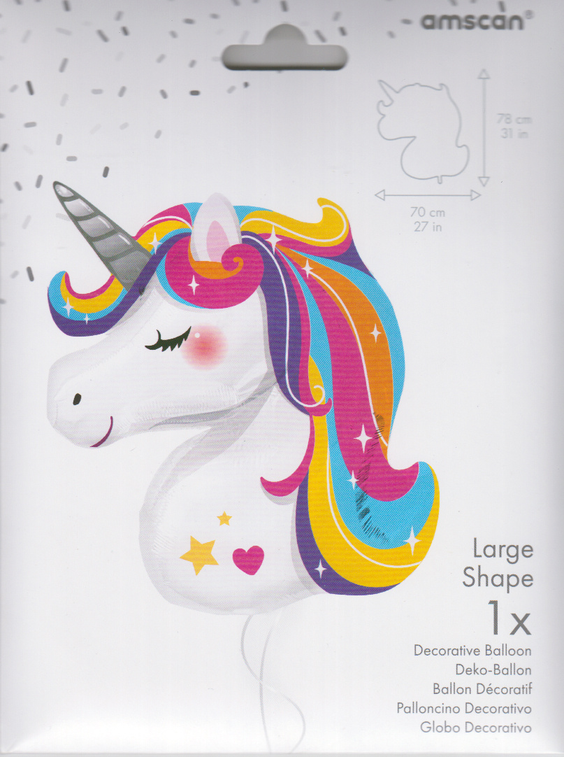 Unicorn - Head Silver Horn - Anagram - 70 x 78 cm