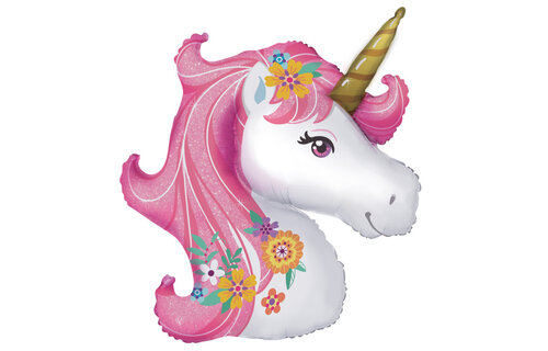 Unicorn - Head Pink Glitter Flowers - 74 x 76 cm - Anagram