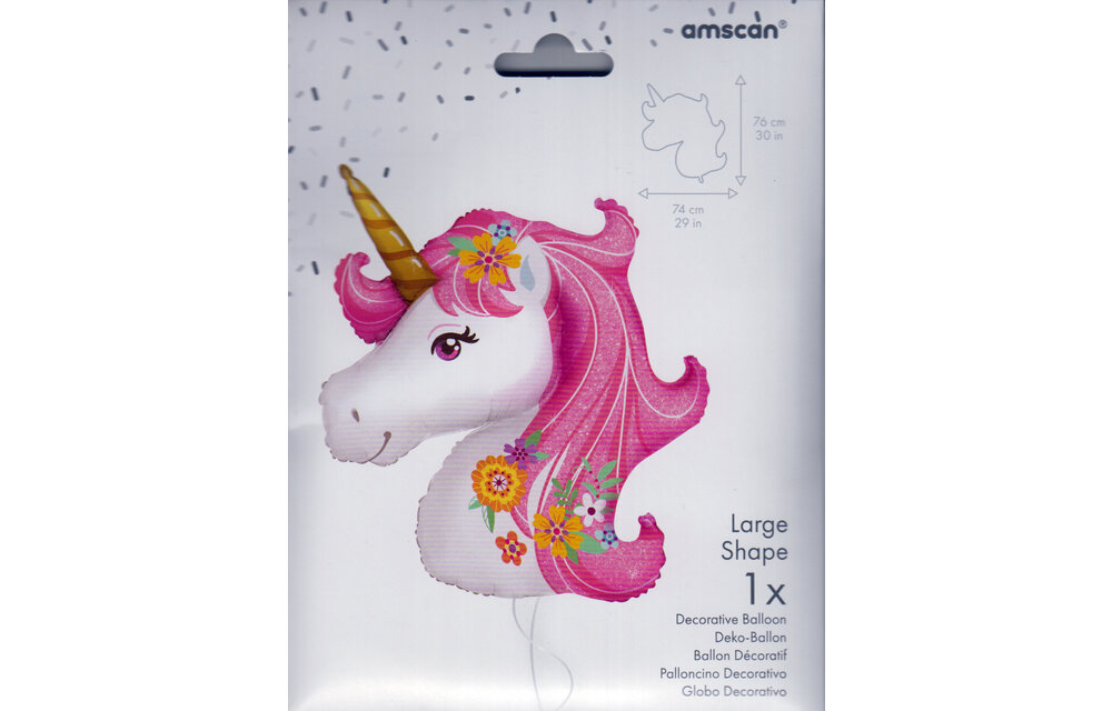 Unicorn - Head Pink Glitter Flowers - 74 x 76 cm - Anagram