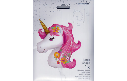 Unicorn - Head Pink Glitter Flowers - 74 x 76 cm - Anagram