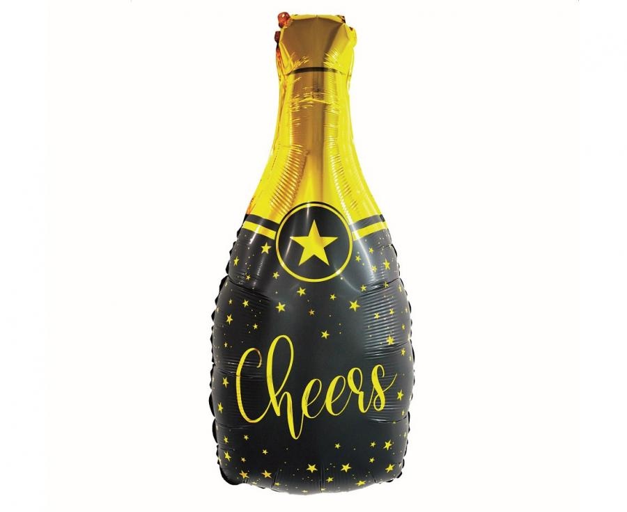 Champagne Bottle Cheers - Black - 35 x 76cm