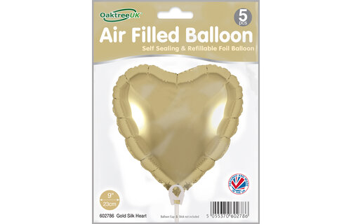 Heart - Gold Silk - 9inch - package 5 count - with valve
