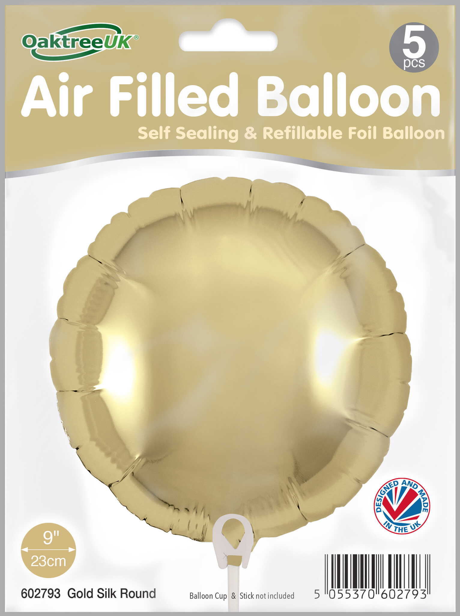 Round - Gold Silk - 9inch -package 5 count - with valve