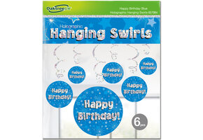 Hanging Swirls - Happy Birthday Holographic Blue - 6 stuks
