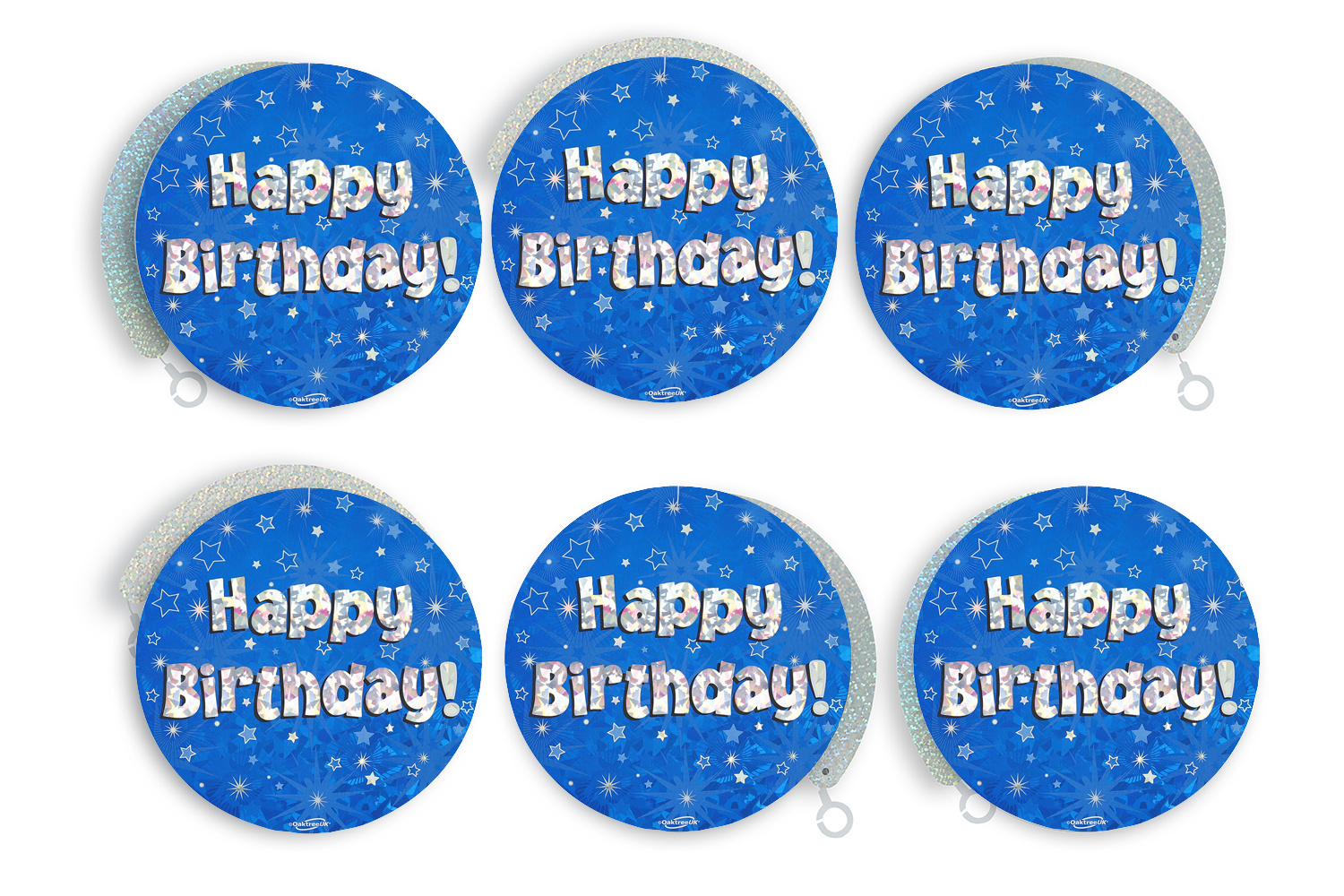 Hanging Swirls - Happy Birthday Holographic Blue - 6 stuks