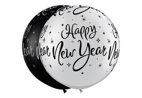 Qualatex 36 inch  - New Year - Black / Silver - 2 Stuks