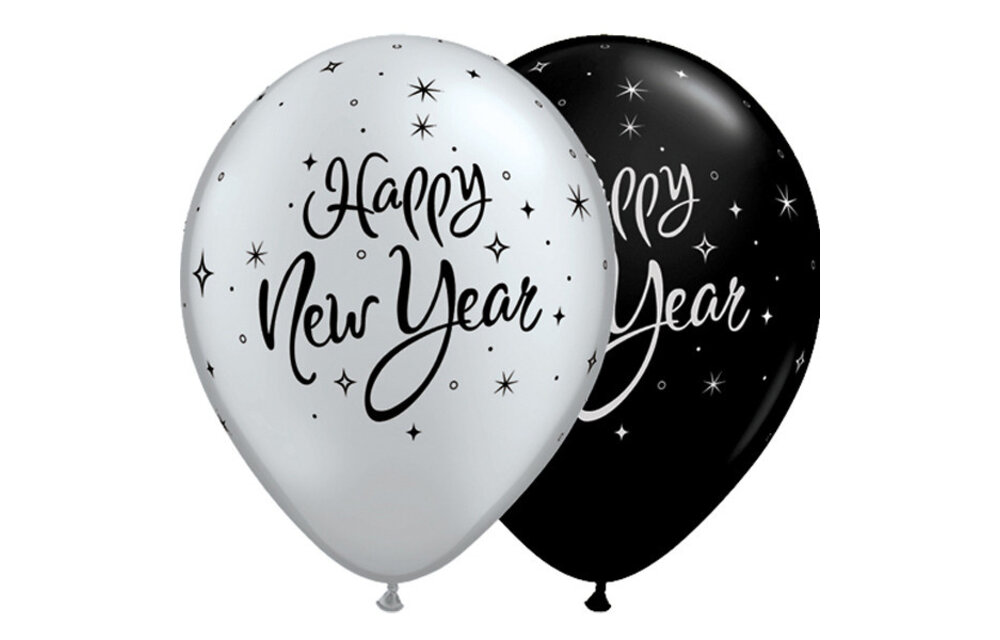 Qualatex 11 inch - New Year Sparkle - Silver/Black - 25 stuks