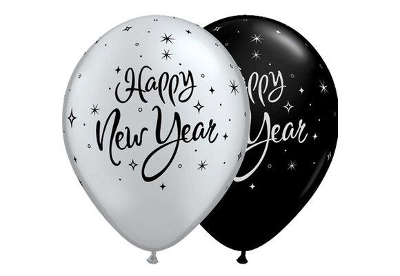 Qualatex 11 inch - New Year Sparkle - Silver/Black - 25stuks