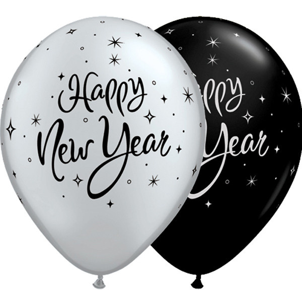 Qualatex 11 inch - New Year Sparkle - Silver/Black - 25 stuks