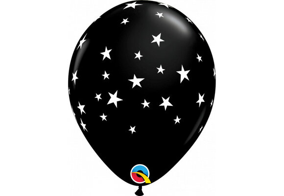 Qualatex 11 inch - Stars - Black - White Stars- 25 Stuks