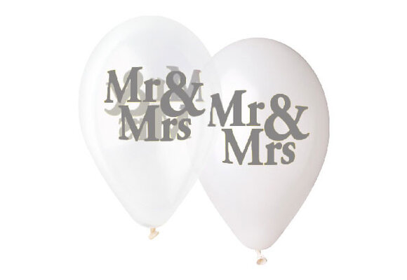 SALE > Latex - Mr&Mrs - Pearl White/ Clear - 33cm - 5 stuks