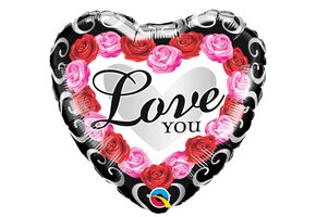 Heart - Red Roses Frame Love You - 18inch - Qualatex