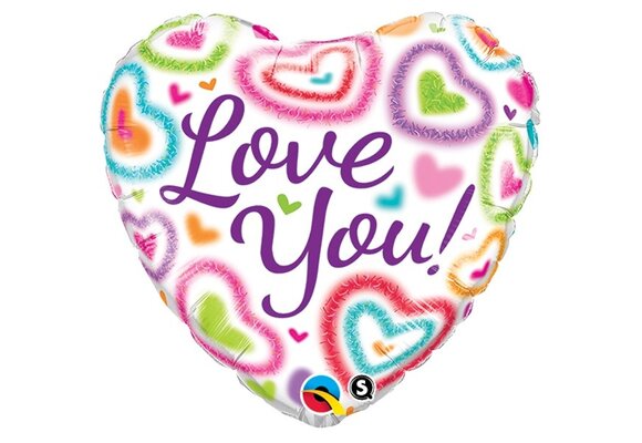 Heart - Fuzzy Hearts Love You - 18 inch - Qualatex