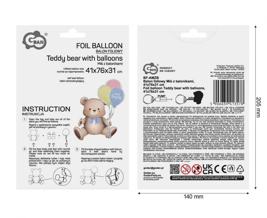 Happy Birthday - Teddybear with Balloons - 41x76x31 cm