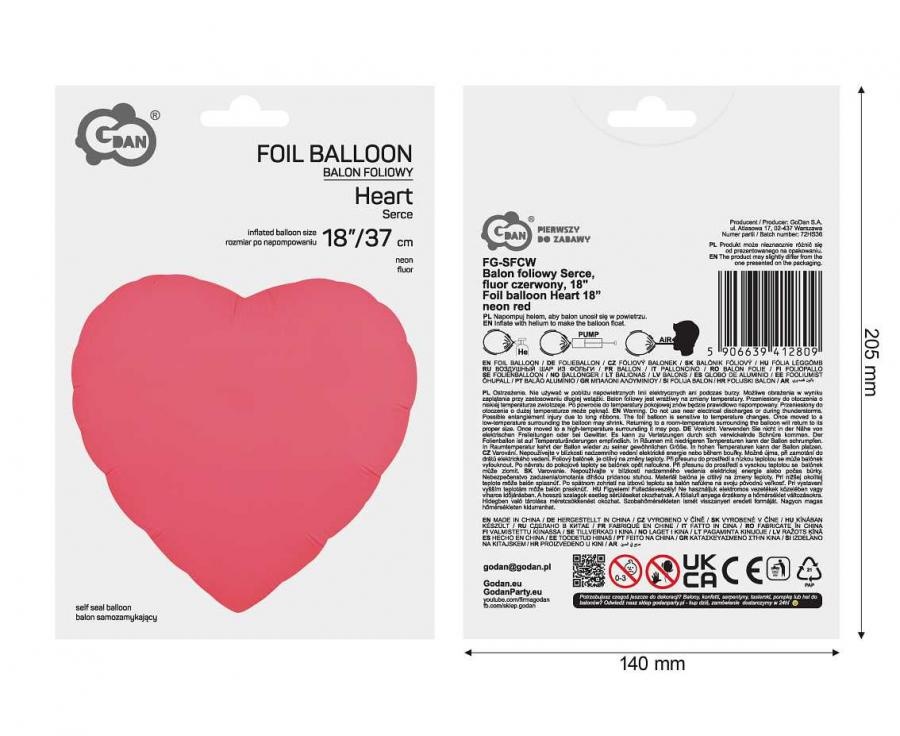 Heart - Neon Red - 18 inch