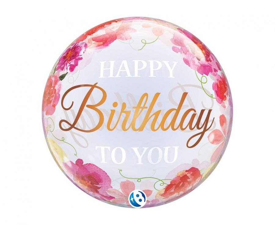 BUBBLE Happy Birthday to You Pink Peonies - 22 inch - Takara