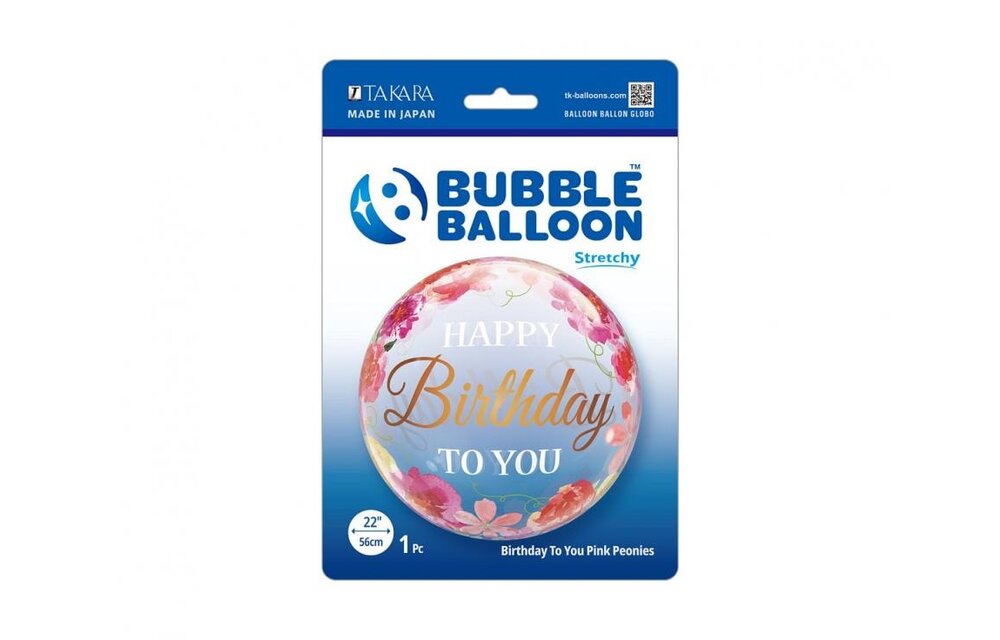 BUBBLE Happy Birthday to You Pink Peonies - 22 inch - Takara