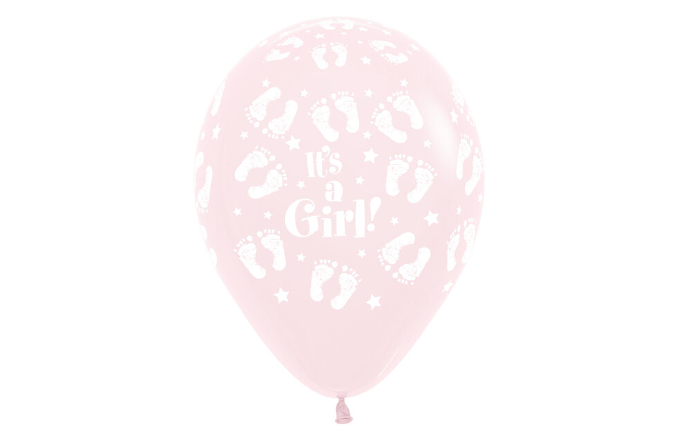 Sempertex 12 inch - It's A Girl Footprints - Pastel Matte Pink 609 - 25 Stuks