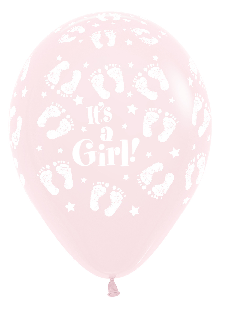 Sempertex 12 inch  - It's A Girl Footprints - Pastel Matte Pink 609 - 25 Stuks