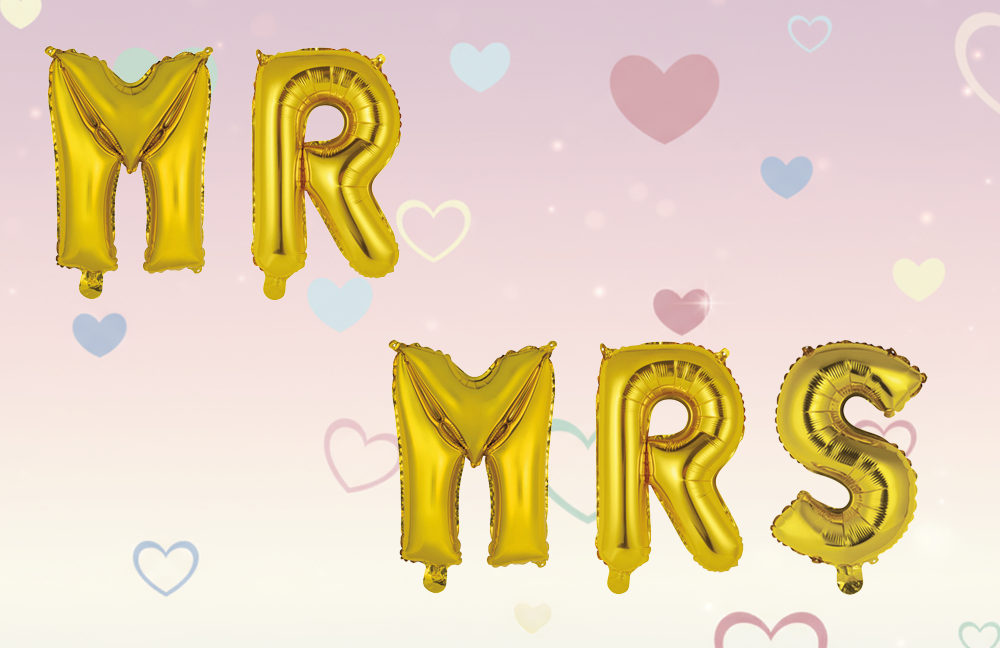 Mr / Mrs - Gold - 34cm - Anagram - selfsealing